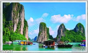 Tranh nhà nổi trên hồ