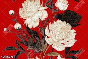 Tranh bông hoa trắng trên nền đỏ