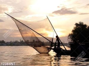 Tranh thả lưới đánh cá trên sông