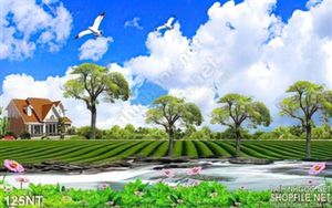 Tranh phong cảnh nhà trên cánh đồng