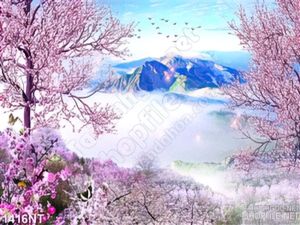 Tranh rừng đào mờ sương