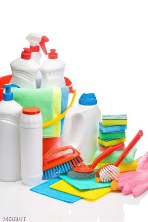 Tranh dụng cụ tẩy rửa nhà vệ sinh