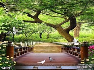 Tranh phong cảnh cây cầu và khu rừng