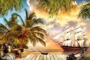 Tranh con thuyền căng buồm ra khơi