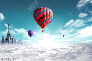 Tranh khinh khí cầu bay trên bầu trời