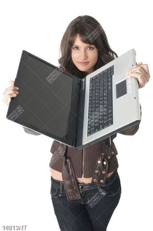 Tranh cô gái cầm máy tính laptop