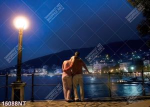 Tranh cặp đôi đứng ngắm phố đêm