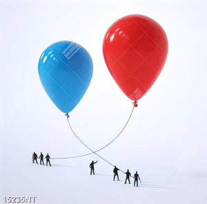Tranh bong bóng xanh và đỏ