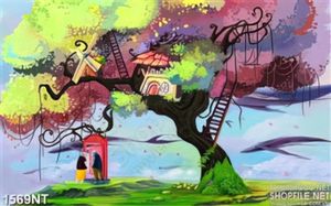 Tranh vẽ ngôi nhà trên cây