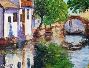 Tranh vẽ ngôi nhà bên dòng sông