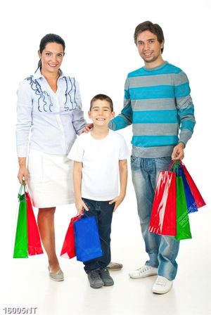 Tranh gia đình đi mua sắm
