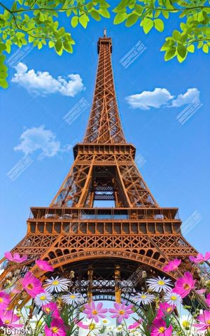 Tranh hoa nở và tháp Eiffel in file gốc