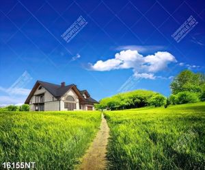 Tranh ngôi nhà trên đồi cỏ xanh