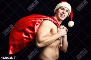 Tranh chàng trai mang túi quà noel