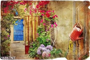 Tranh góc sân nhỏ ngôi nhà