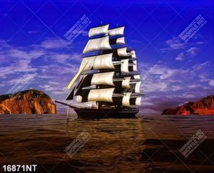 Tranh con thuyền căng buồm trên biển