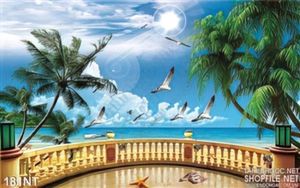 Tranh ban công nhìn ra biển và chim hải âu