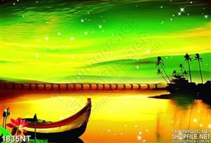 Tranh thuyền trên sông quê