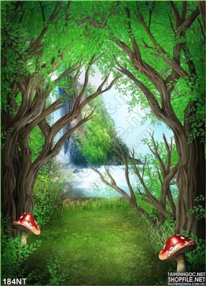 Tranh khu rừng và nấm nhìn ra biển