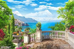 Tranh ban công trước biển 3d