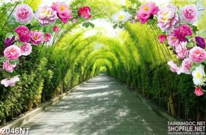 Tranh con đường rợp mái cây xanh