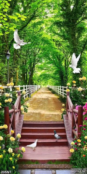 Tranh cây cầu và con đường hoa hồng
