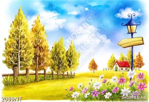 Tranh hàng rào cây xanh dẫn vào nhà