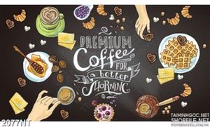 Tranh vẽ bữa sáng cùng cafe