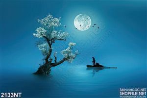 Tranh ánh trăng trên hồ treo tường