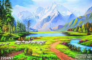 Tranh vẽ đàn cừu bên bìa rừng 3d