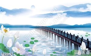 Tranh cây câu trên hồ sen treo tường