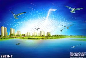 Tranh đàn hải âu tung cánh ra biển lớn