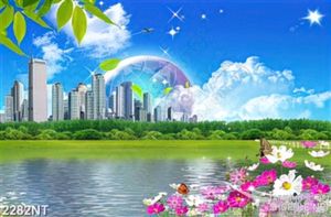 Tranh cầu vòng sau thành phố biển