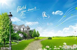 Tranh con đường trên cánh đồng xanh 3d