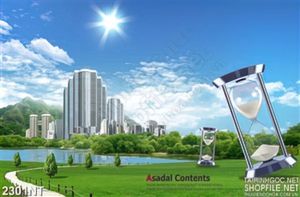 Tranh đồng hồ cát trên bầu trời xanh