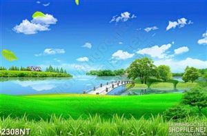 Tranh cây cầu nối đôi bờ sông 3d