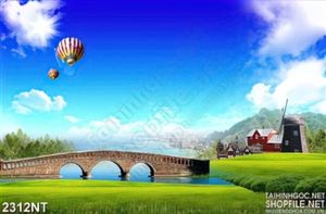 Tranh cây cầu giữa trời xanh