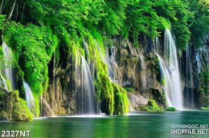 Tranh suối đổ ra sông lớn treo tường