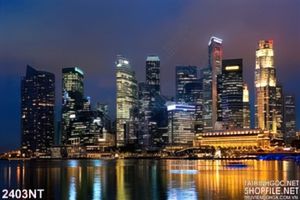Tranh thành phố bên sông ngập ánh đèn