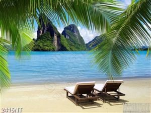 Tranh tán dừa hàng ghế bên bờ biển