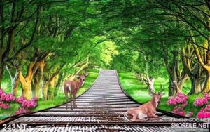 Tranh con đường gỗ vào khu rừng
