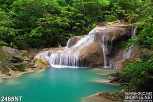 Tranh con suối đổ về sông xanh