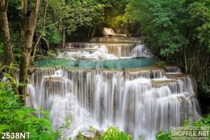 Tranh con thác dài trên đỉnh núi 3d