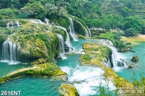 Tranh con thác trên đỉnh núi hùng vĩ