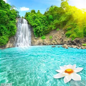 Tranh thác nước trên đồi xanh in uv