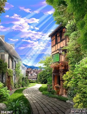 Tranh ánh nắng chiếu sáng những ngôi nhà