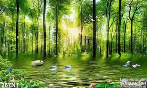 Tranh phong cảnh rừng và chim thiên nga