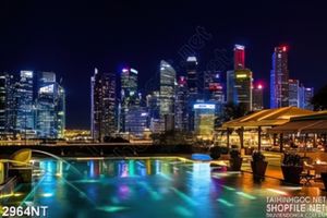 Tranh thành phố với những ánh đén lấp lánh