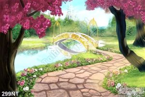 Tranh cây cầu và công viên hoa