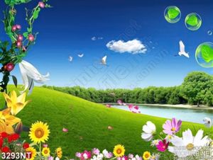 Tranh hoa nở trên đồng cỏ xanh